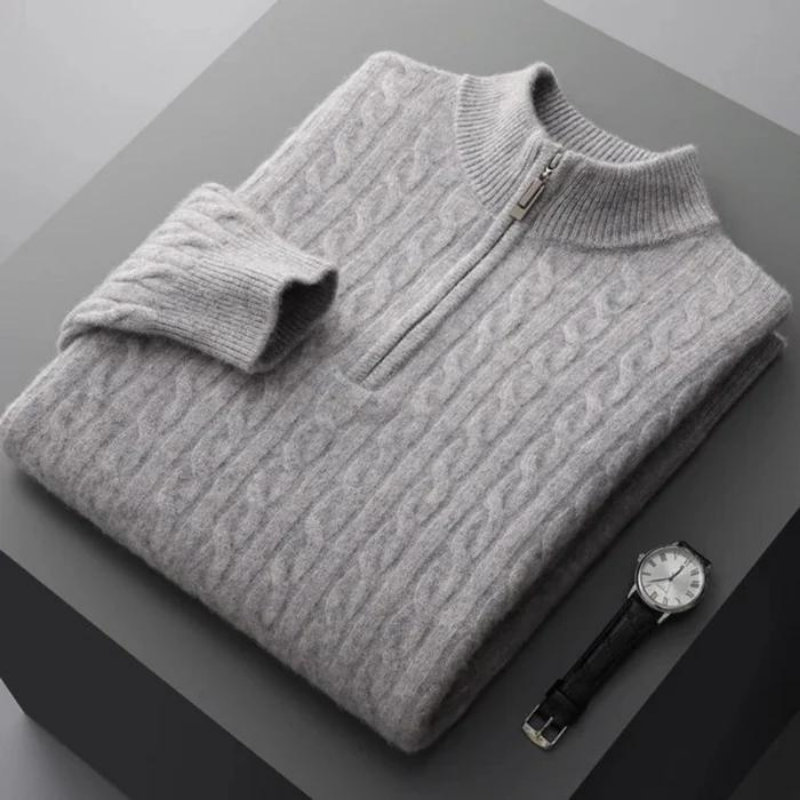 100% CASHMERE WOVEN HALF ZIP