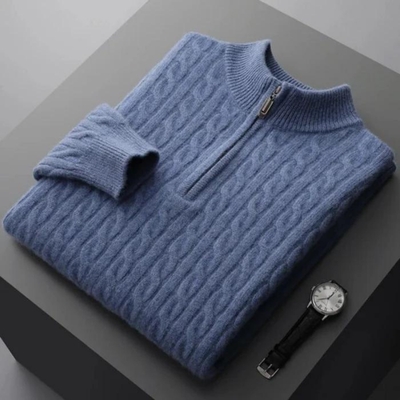 100% CASHMERE WOVEN HALF ZIP