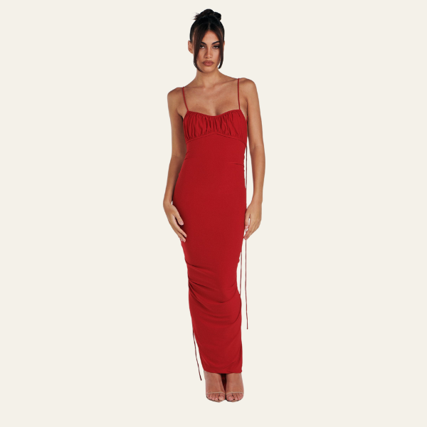 ST TROPEZ RUCHED BACKLESS DRESS