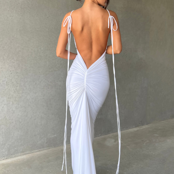 ST TROPEZ RUCHED BACKLESS DRESS