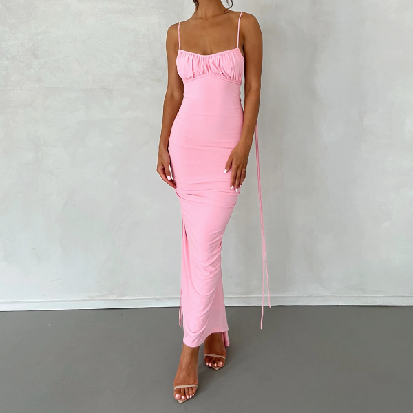 ST TROPEZ RUCHED BACKLESS DRESS