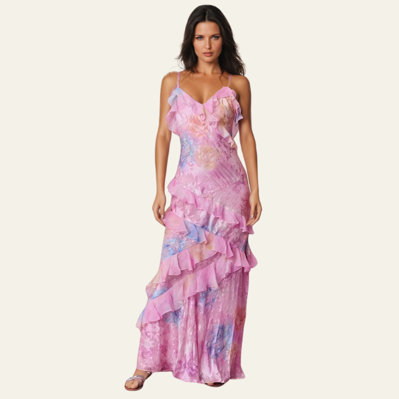 VENICE FLORAL CHIFFON MAXI DRESS