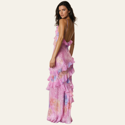 VENICE FLORAL CHIFFON MAXI DRESS