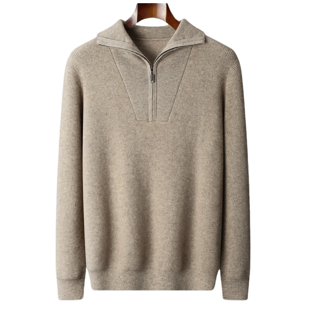 100% CASHMERE HALF ZIP SWEATER