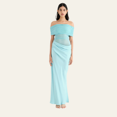 LISBON OFF-SHOULDER OVERLAPPING MESH MAXI