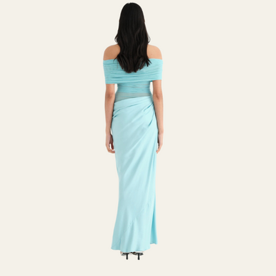 LISBON OFF-SHOULDER OVERLAPPING MESH MAXI