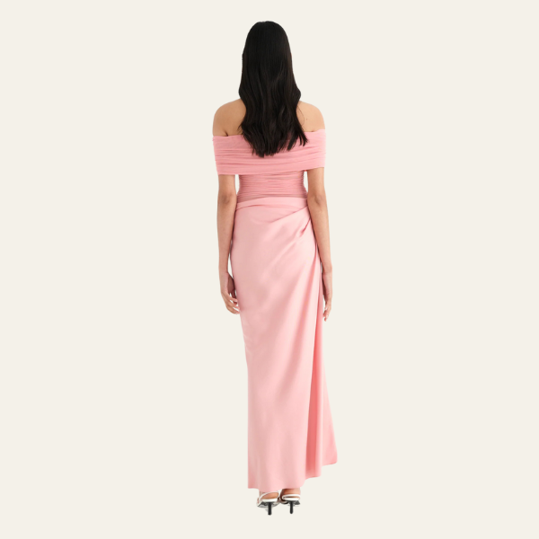 LISBON OFF-SHOULDER OVERLAPPING MESH MAXI