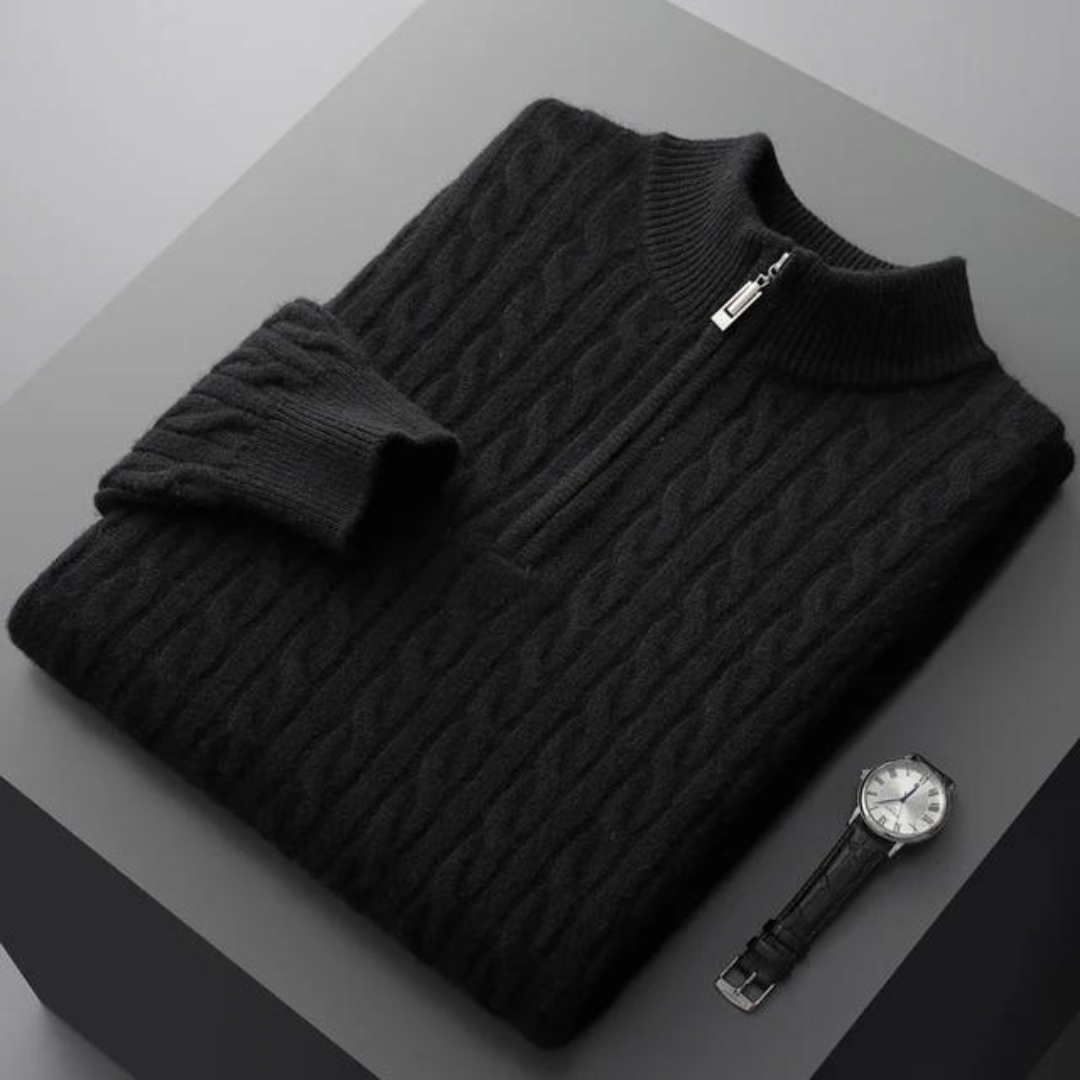 100% CASHMERE WOVEN HALF ZIP