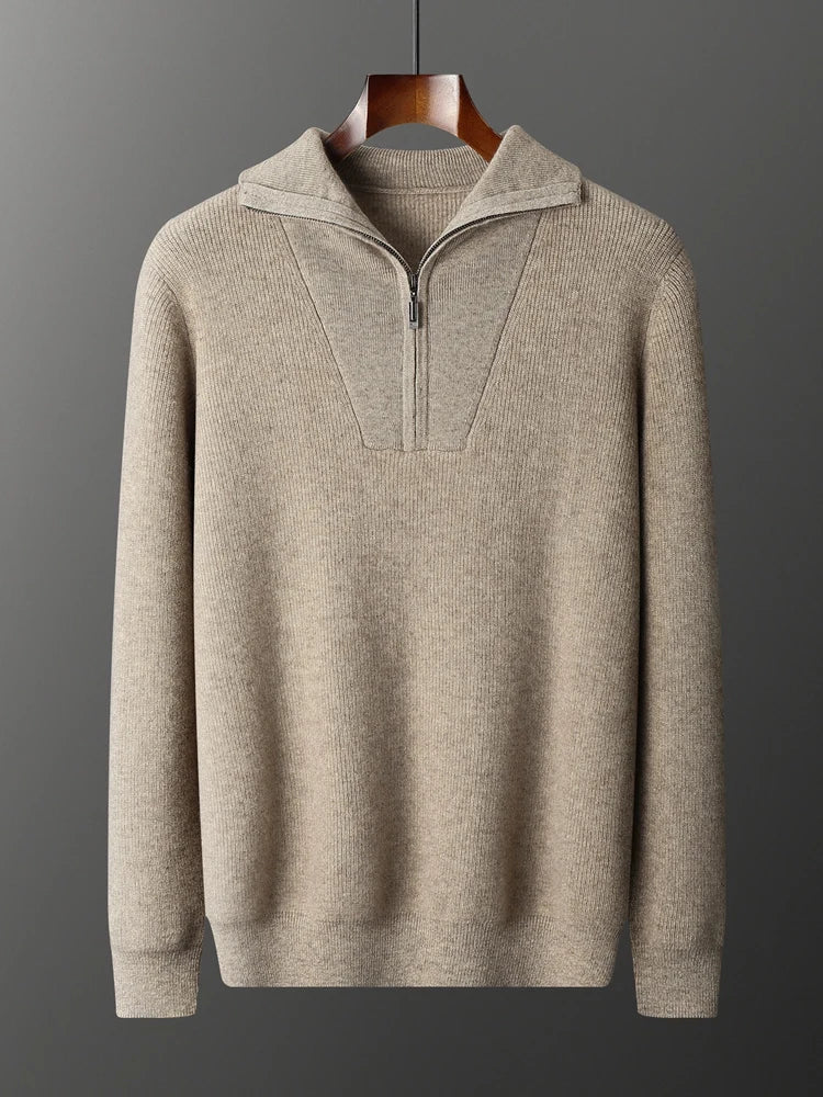 100% CASHMERE HALF ZIP SWEATER