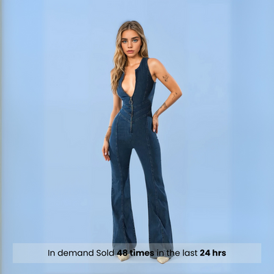 CAPRI CURVE-HUGGING DENIM JUMPSUIT