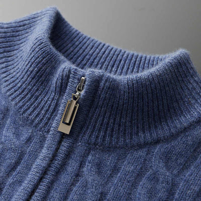 100% CASHMERE WOVEN HALF ZIP