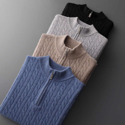 100% CASHMERE WOVEN HALF ZIP