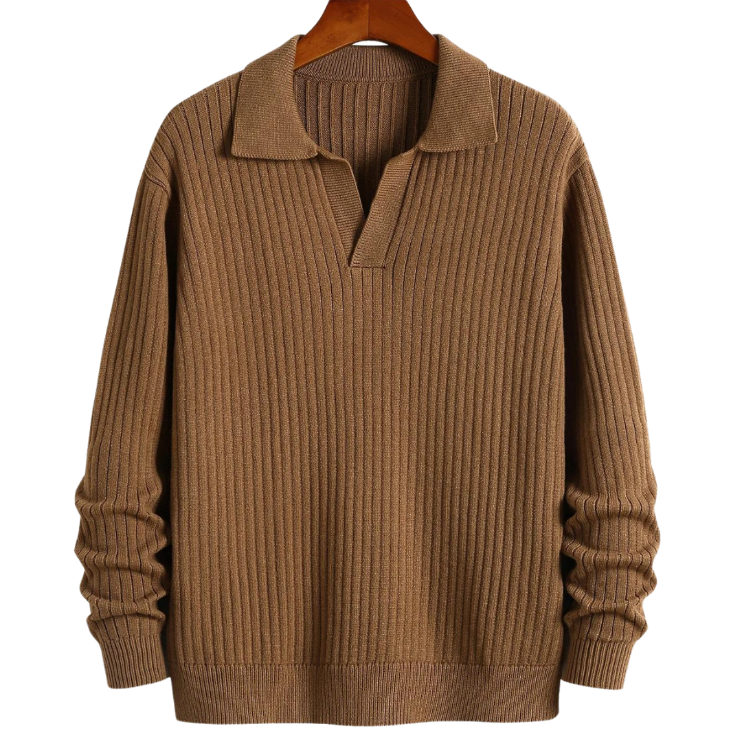 VIENNA RIBBED POLO SWEATER