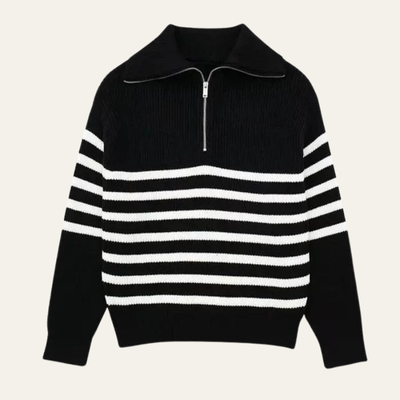 GENEVA STRIPED ZIP-UP SWEATER