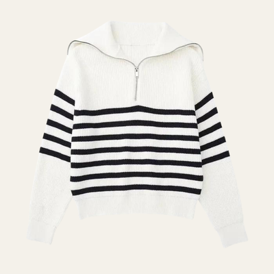 GENEVA STRIPED ZIP-UP SWEATER