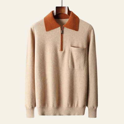 100% CASHMERE POLO ZIP UP