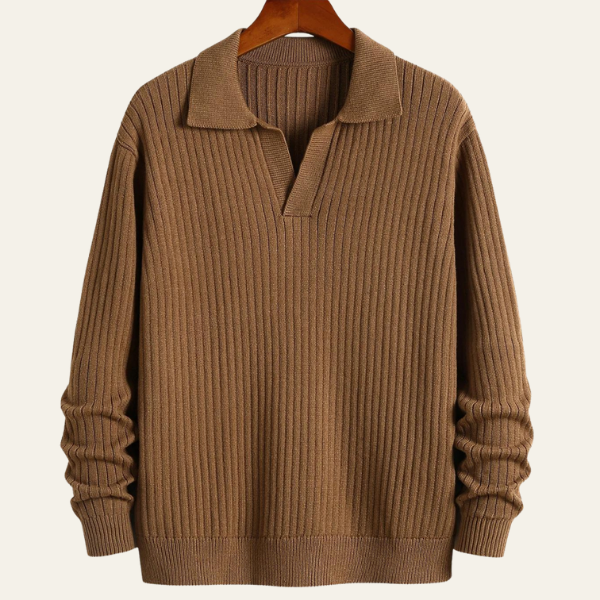 VIENNA RIBBED POLO SWEATER